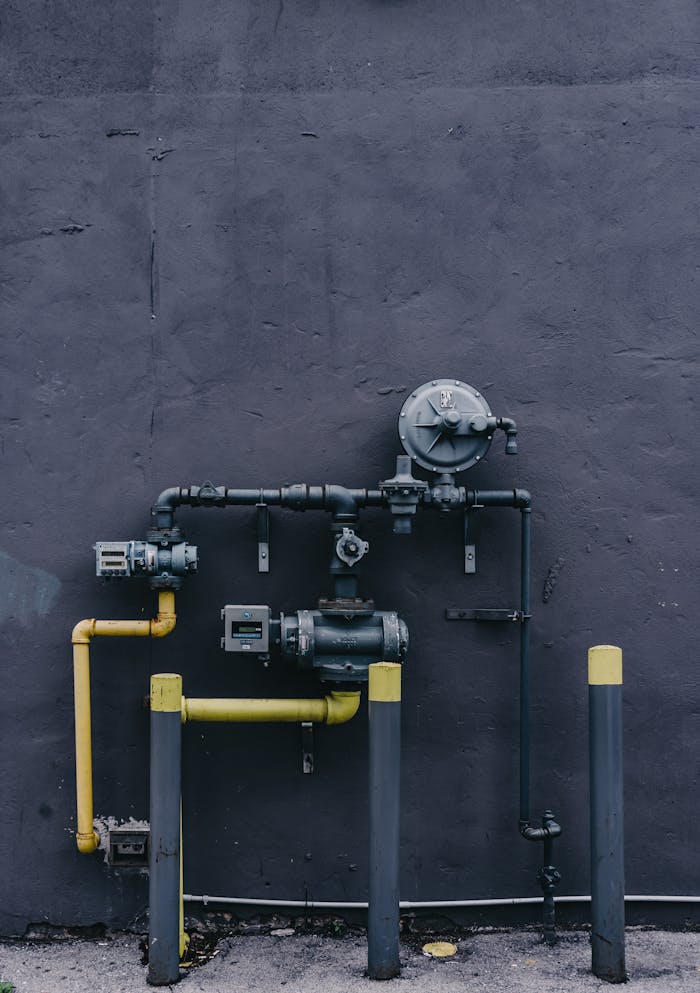 pexels-photo-1029635 Pipes and machinery against an urban building wall with a gritty industrial look.
